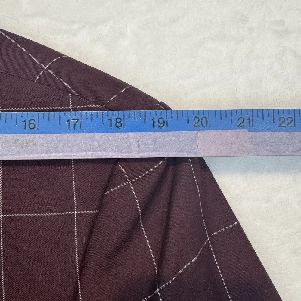 Designed‎ in Italy Mens Burgundy Windowpane Double Breasted Blazer Jacket 42R